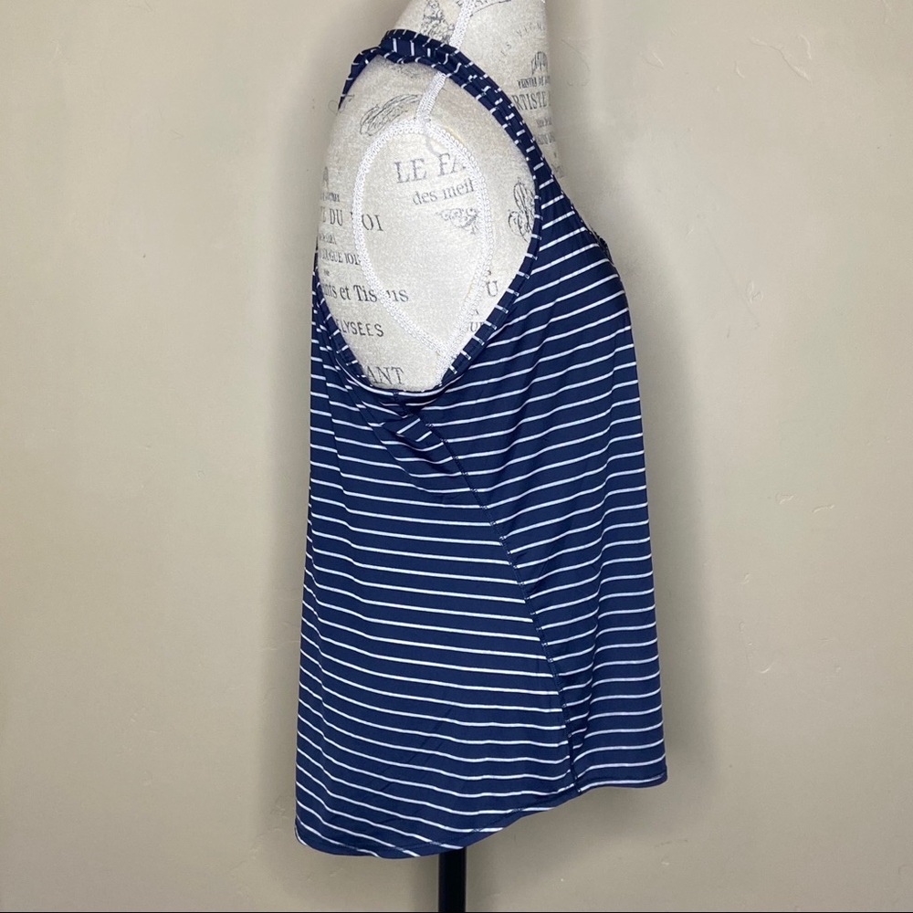 ❌SOLD❌Athleta XL Blue & Gray Striped Racerback Tan - Picture 2 of 7